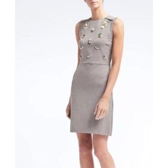 Banana Republic Sleeveless Sheath Dress Pineapple Sequin Size 2 Gray EUC - Picture 2 of 12